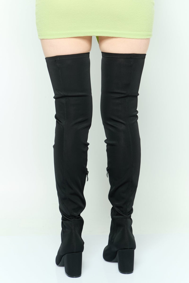 RAID Women Side Zip Knee Stretch Boots, Black - Image 3