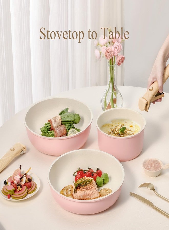 كاروت طقم أواني طهي كاروت، طقم أواني طهي غير لاصقة بمقبض قابل للفصل، 19 قطعة، مناسب للمطابخ التي تعمل بالحث الحراري، غير لاصقة بمقبض قابل للإزالة، طقم أواني طهي مناسب للمركبات الترفيهية، آمن للاستخدام في الفرن، لون وردي - Image 4