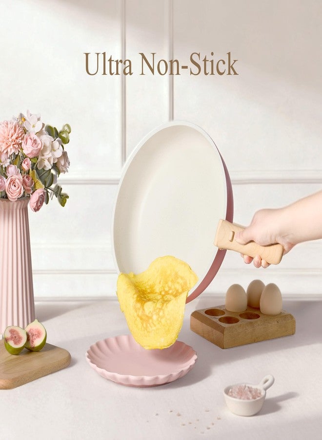 كاروت طقم أواني طهي كاروت، طقم أواني طهي غير لاصقة بمقبض قابل للفصل، 19 قطعة، مناسب للمطابخ التي تعمل بالحث الحراري، غير لاصقة بمقبض قابل للإزالة، طقم أواني طهي مناسب للمركبات الترفيهية، آمن للاستخدام في الفرن، لون وردي - Image 3