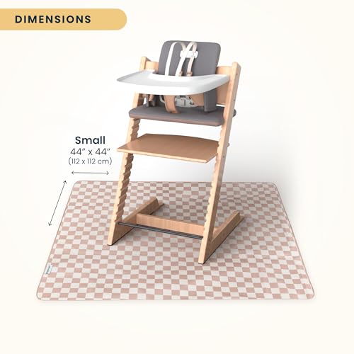 Tiny Twinkle Splat Mat for Under High Chair or Table | 44" x 44" Waterproof & Mess-Proof High Chair Mat for Baby, Machine Washable for Mealtime or Art(Beige Checkers) - Image 2