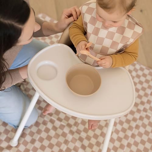 Tiny Twinkle Splat Mat for Under High Chair or Table | 44" x 44" Waterproof & Mess-Proof High Chair Mat for Baby, Machine Washable for Mealtime or Art(Beige Checkers) - Image 5