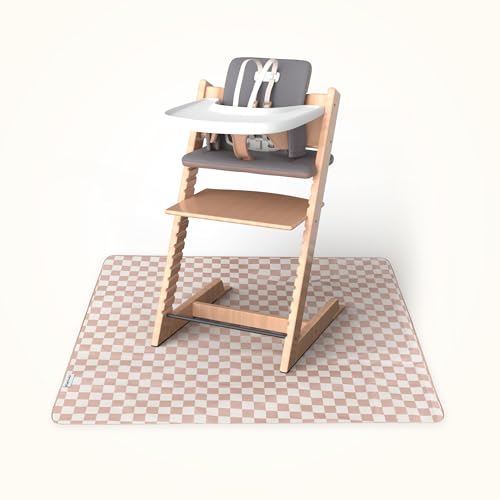 Tiny Twinkle Splat Mat for Under High Chair or Table | 44" x 44" Waterproof & Mess-Proof High Chair Mat for Baby, Machine Washable for Mealtime or Art(Beige Checkers) - Image 1