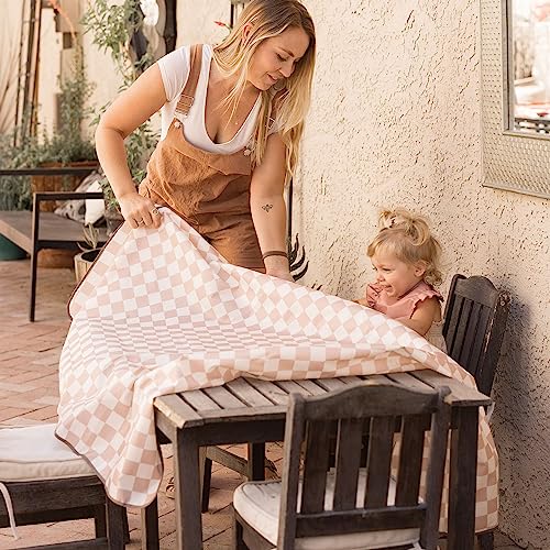 Tiny Twinkle Splat Mat for Under High Chair or Table | 44" x 44" Waterproof & Mess-Proof High Chair Mat for Baby, Machine Washable for Mealtime or Art(Beige Checkers) - Image 4