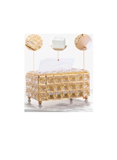 Generic Crystal Tissue Box with Faux Paper Holder for Home Decor Clear/Gold 19 x 11 x 10cm  - Image 2