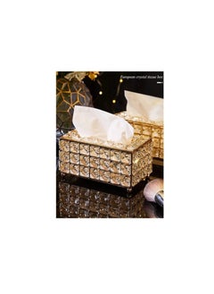 Generic Crystal Tissue Box with Faux Paper Holder for Home Decor Clear/Gold 19 x 11 x 10cm  - Image 3