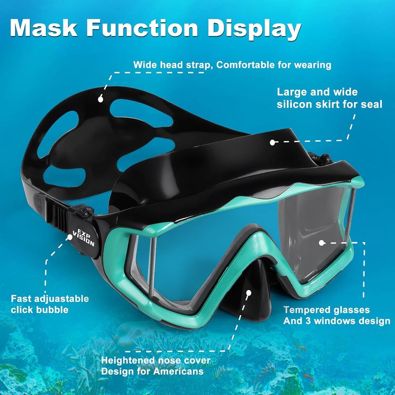 EXP VISION Schnorchelset Schnorchelausrstung fr Erwachsene, Professionelle Anti-Beschlag-Schnorchelmaske, Trockenschnorchel Tauchmaske fr Freitauchen,Schnorcheln,Schwimmen - Image 4