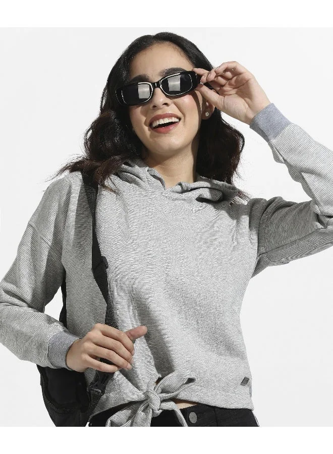Pinacolada  Women's Light Grey Pullover Hoodie With Tie-Up Waist for Women | Best Price UAE