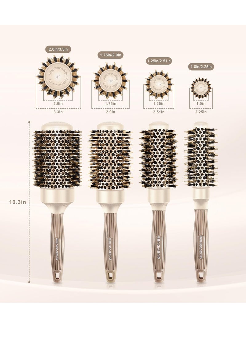 BANGMENG Round Barrel Anti-Static Hair Brush with Boar Bristles, Nano Thermal Ceramic Ionic Tech | For Extra Shine | Protect Hair, Enhance Texture, For Straightening & Drying (1 1/4 inch)  - Image 4