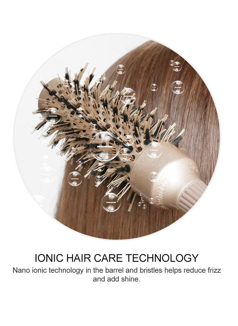 BANGMENG Round Barrel Anti-Static Hair Brush with Boar Bristles, Nano Thermal Ceramic Ionic Tech | For Extra Shine | Protect Hair, Enhance Texture, For Straightening & Drying (1 1/4 inch)  - Image 2