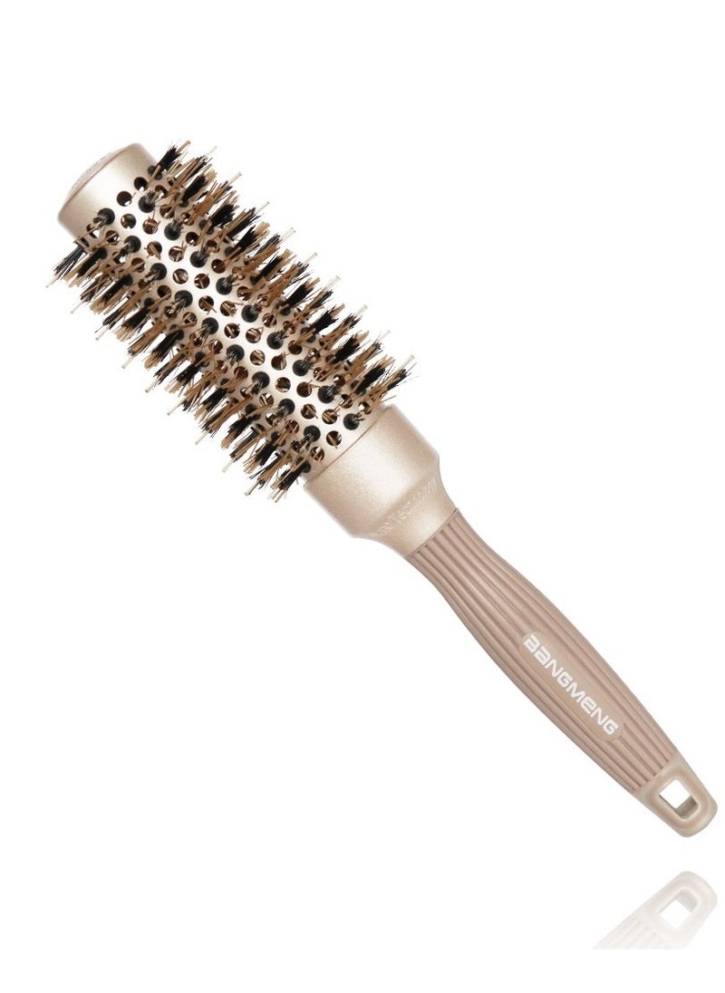 BANGMENG Round Barrel Anti-Static Hair Brush with Boar Bristles, Nano Thermal Ceramic Ionic Tech | For Extra Shine | Protect Hair, Enhance Texture, For Straightening & Drying (1 1/4 inch)  - Image 1