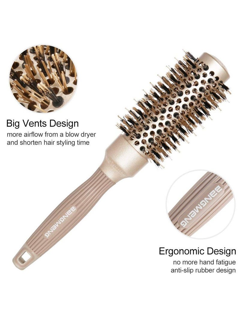BANGMENG Round Barrel Anti-Static Hair Brush with Boar Bristles, Nano Thermal Ceramic Ionic Tech | For Extra Shine | Protect Hair, Enhance Texture, For Straightening & Drying (1 1/4 inch)  - Image 3