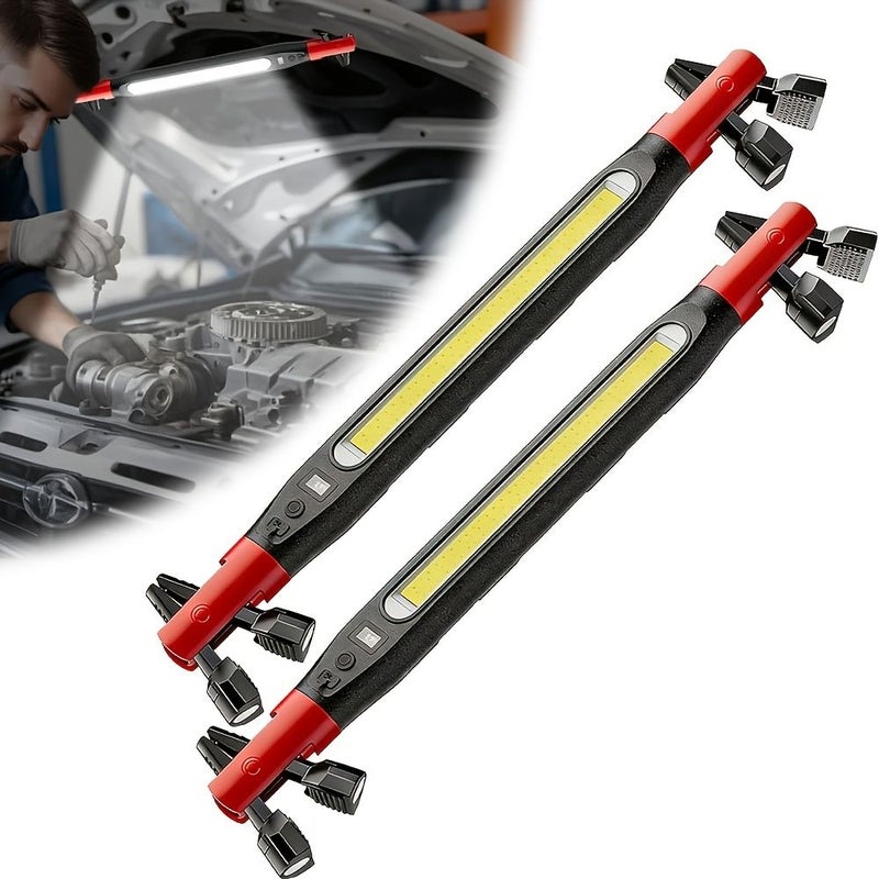 Rechargeable Magnetic Work Light Red 2pack LED Flood Light Portable Flashlight 180 Rotating Head 360 Hooks Low Voltage Operation For Camping Emergency Car Repair Jobsite Indoor Outdoor Use - Image 1