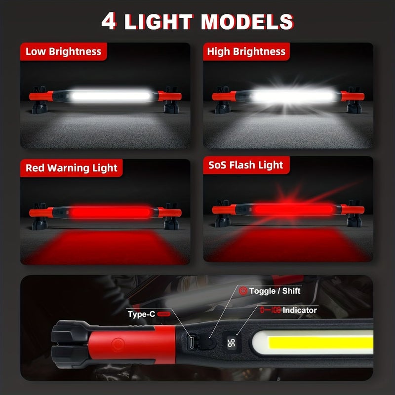 Rechargeable Magnetic Work Light Red 2pack LED Flood Light Portable Flashlight 180 Rotating Head 360 Hooks Low Voltage Operation For Camping Emergency Car Repair Jobsite Indoor Outdoor Use - Image 2