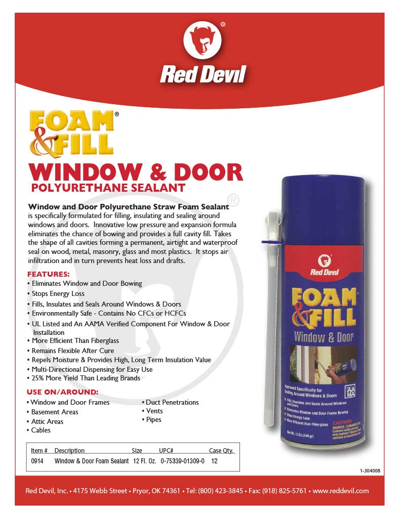 Red Devil 0914 Foam & Fill Window & Door Polyurethane Foam Sealant  12 Oz  Off White  Pack Of 1 - Image 2