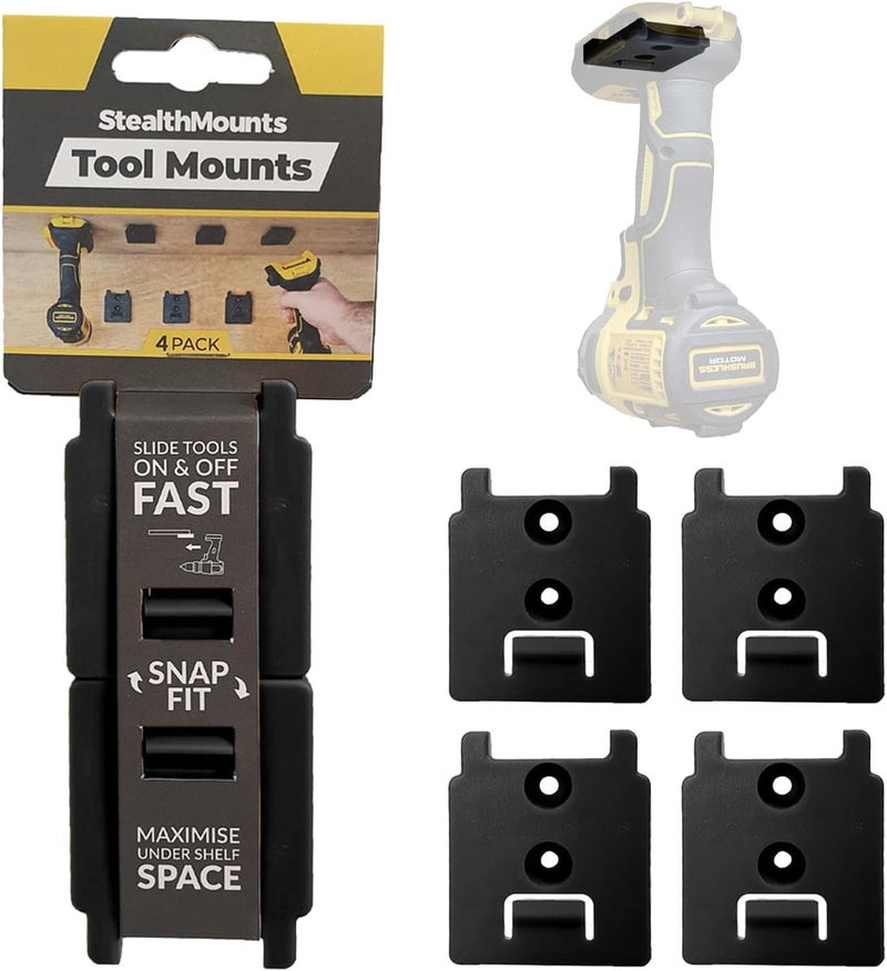 StealthMounts Tool Holder Compatible with DeWalt 20v/60v (4 Pack) - Black | StealthMounts Locking Tool Mounts | Made in the UK - Image 1