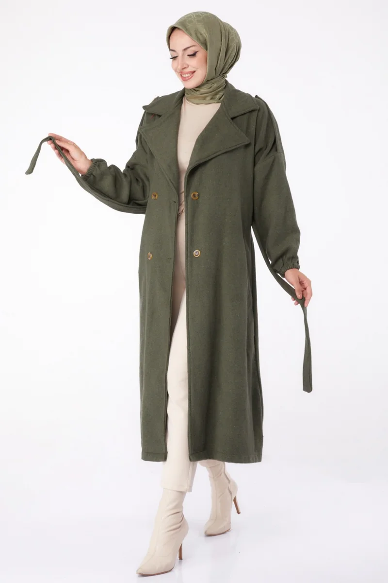 Tofisa Plain Double Breasted Women's Khaki Cashmere Coat - 13288