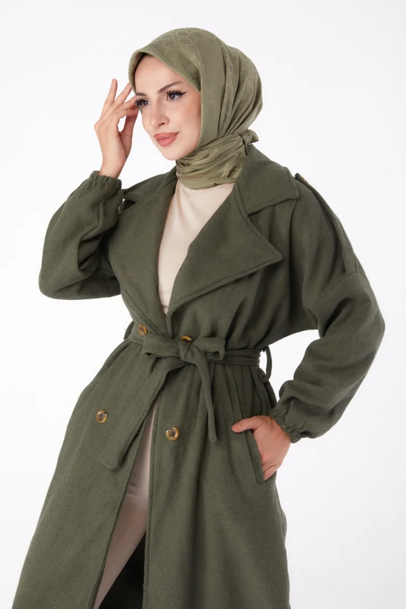Tofisa Plain Double Breasted Women's Khaki Cashmere Coat - 13288