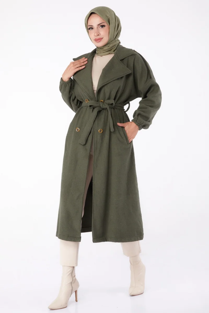 Tofisa Plain Double Breasted Women's Khaki Cashmere Coat - 13288