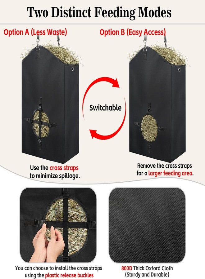 NVAAV Hay Bag Hanging Goat Feeder, 27.5" x 17.5" x 9.8", Plastic Release Buckle and Adjustable Strap, 800D Oxford Cloth Slow Feeder for Sheeps, Small Horses - Adjustable Hanging & Waterproof Lining - Image 3