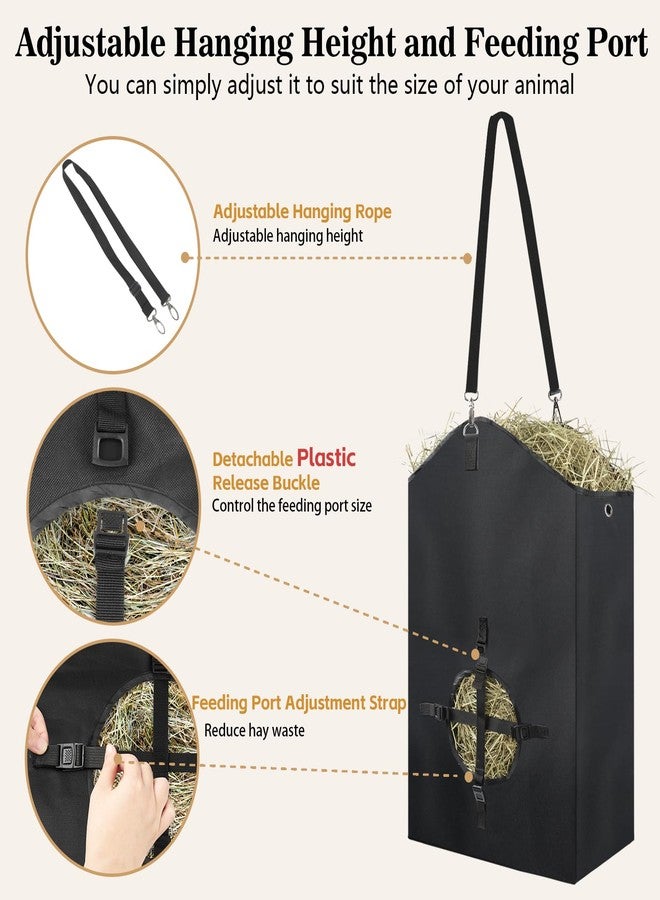 NVAAV Hay Bag Hanging Goat Feeder, 27.5" x 17.5" x 9.8", Plastic Release Buckle and Adjustable Strap, 800D Oxford Cloth Slow Feeder for Sheeps, Small Horses - Adjustable Hanging & Waterproof Lining - Image 5