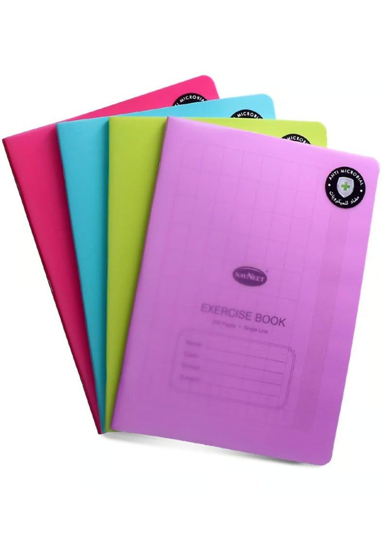 Navneet 4-Piece 200-Page A5 Single Line Exercise Book With PVC Cover Multicolour  - Image 1