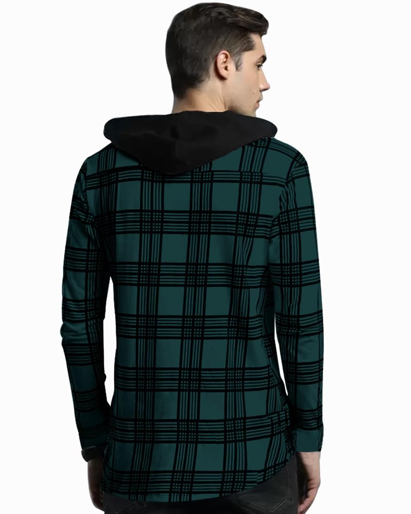 Noble Monk Men's Checkered Long Sleeve Shirts |Button Down Shirts with Hoodie Teal Blue Black - Image 3