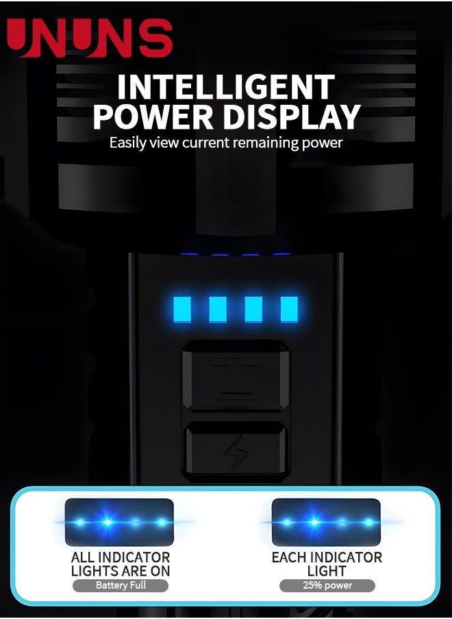 UNUNS مصباح يدوي LED قابل لإعادة الشحن عبر USB، 50000 لومن فائق السطوع، 3 أوضاع، IPX6 مقاوم للماء، ضوء فلاش تكتيكي  - Image 4