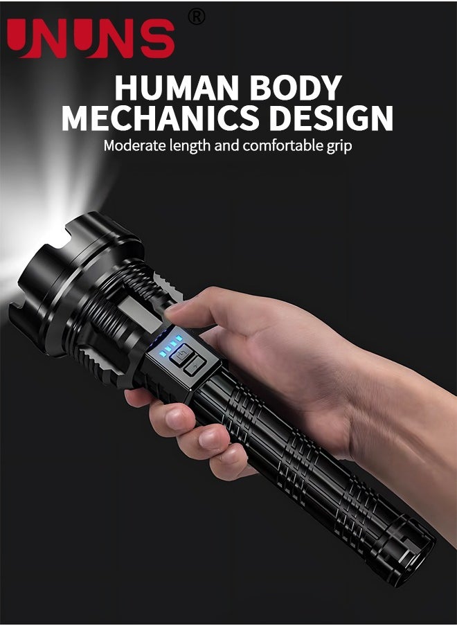 UNUNS - USB Rechargeable Led Flashlight, 50000 Lumens Super Bright High Lumens, 3 Modes, IPX6 Waterproof, Tactical Flash Light - Image 1