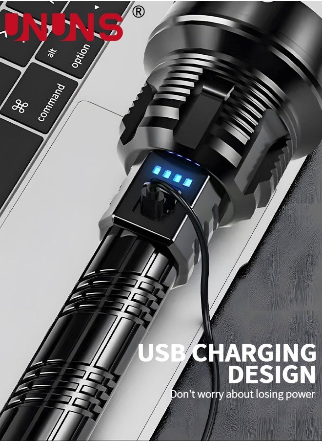 UNUNS - USB Rechargeable Led Flashlight, 50000 Lumens Super Bright High Lumens, 3 Modes, IPX6 Waterproof, Tactical Flash Light - Image 1