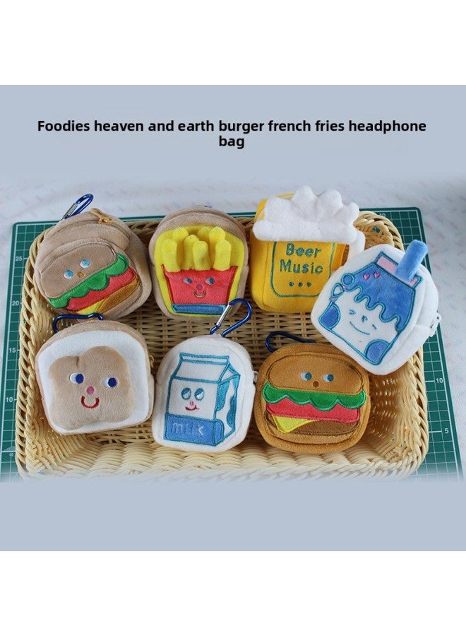 Food World Hamburger Fries Earphone Bag Cute Breakfast Wallet Creative Cartoon Plush Data Cable Coin Purse-Color:Three-dimensional Light Brown Burger-Dimensions:Consulting Customer Service - Image 2