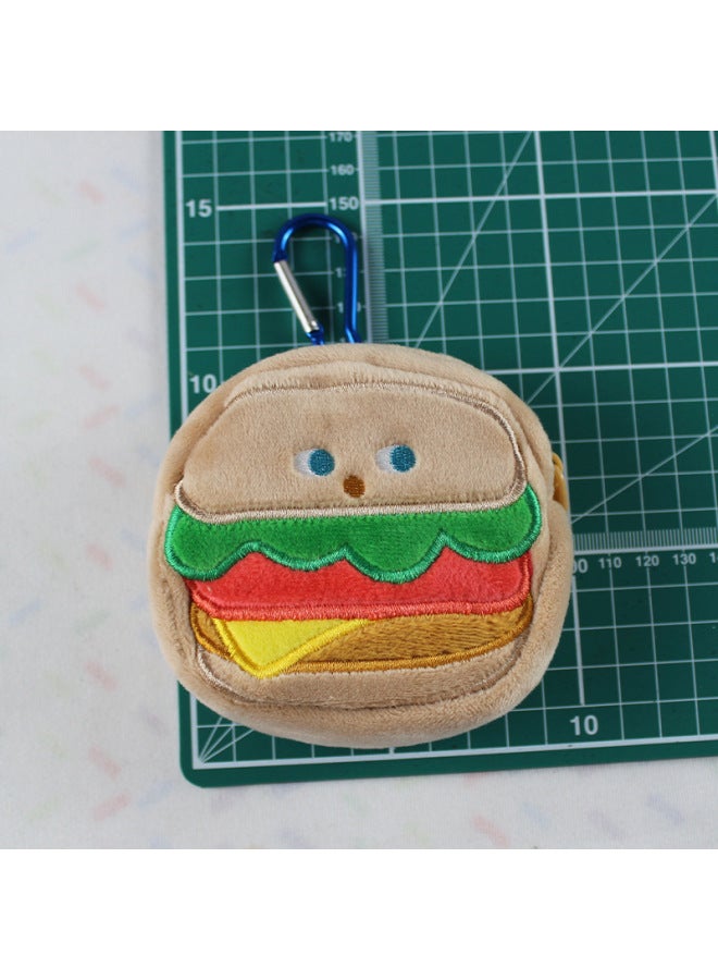 Food World Hamburger Fries Earphone Bag Cute Breakfast Wallet Creative Cartoon Plush Data Cable Coin Purse-Color:Three-dimensional Light Brown Burger-Dimensions:Consulting Customer Service - Image 1