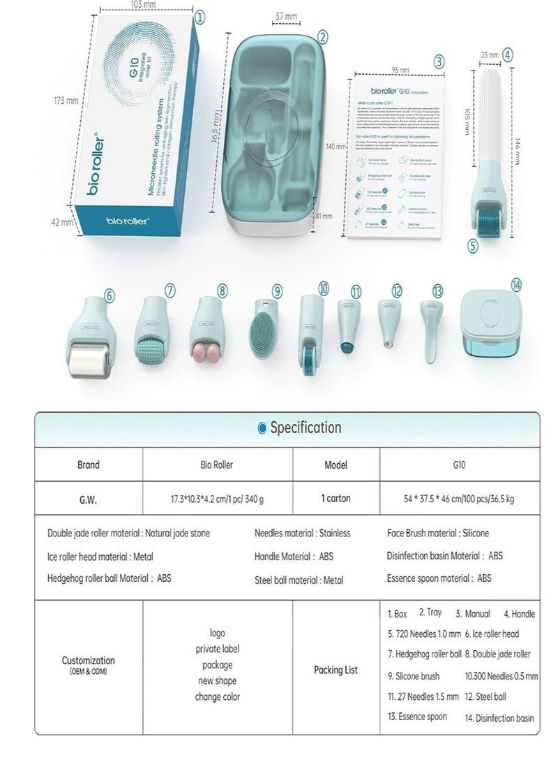 Bio Roller G10, Upgraded 9 IN 1 Derma Roller Kit with Jade Ice Roller, Face Roller including 6 Pcs Dermaroller Ice Jade Roller and 1 Pcs 27 Pin Micro Needles(1.5mm), Multifunctional Skincare Tools - Image 4