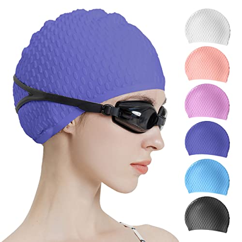 Tripsky Silicone Swim Cap,Comfortable Bathing Cap Ideal for Curly Short Medium Long Hair, Swimming Cap for Women and Men, Shower Caps Keep Hairstyle Unchanged (Very Peri) - Image 1