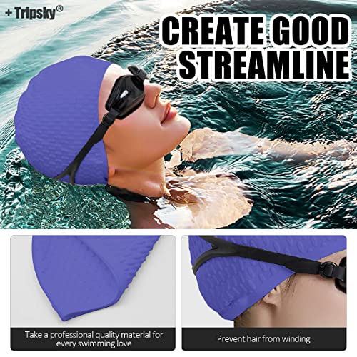 Tripsky Silicone Swim Cap,Comfortable Bathing Cap Ideal for Curly Short Medium Long Hair, Swimming Cap for Women and Men, Shower Caps Keep Hairstyle Unchanged (Very Peri) - Image 5