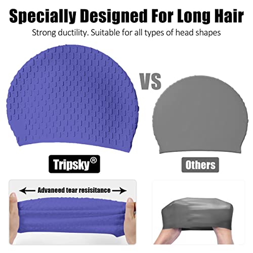 Tripsky Silicone Swim Cap,Comfortable Bathing Cap Ideal for Curly Short Medium Long Hair, Swimming Cap for Women and Men, Shower Caps Keep Hairstyle Unchanged (Very Peri) - Image 4
