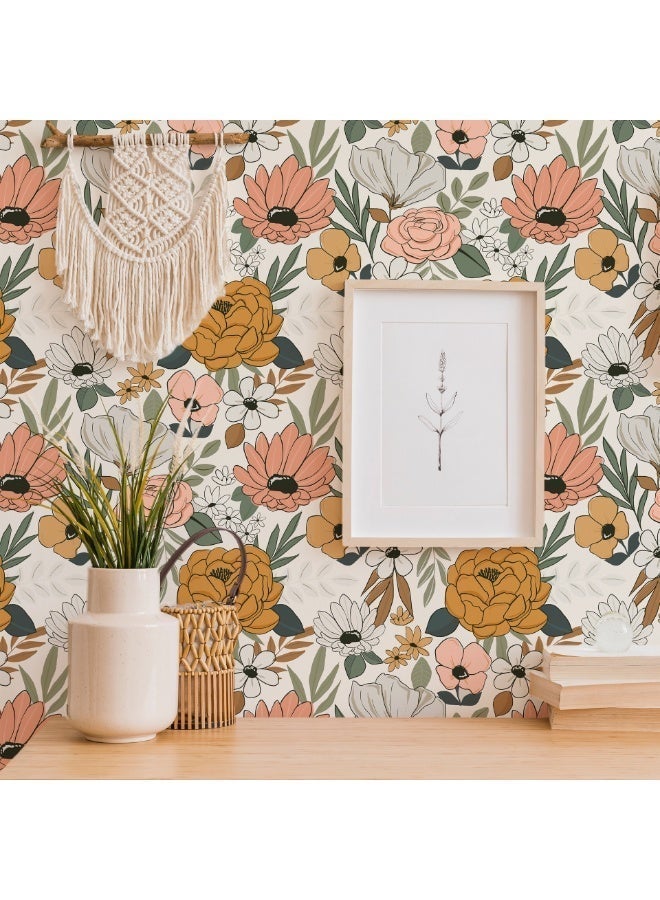 الأزرق جي دبليو خلفية غرفة المعيشة المنزلية، ورق جدران قابل للإزالة، بنمط زهور ملونة، ورق جدران ذاتي اللصق بدون فواصل. - Image 2