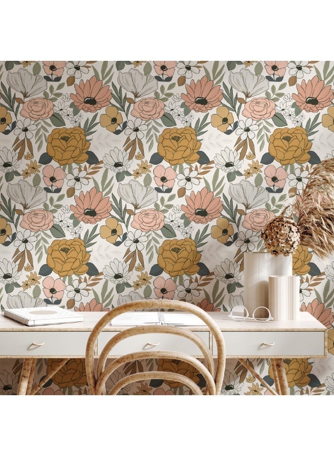 الأزرق جي دبليو خلفية غرفة المعيشة المنزلية، ورق جدران قابل للإزالة، بنمط زهور ملونة، ورق جدران ذاتي اللصق بدون فواصل. - Image 4