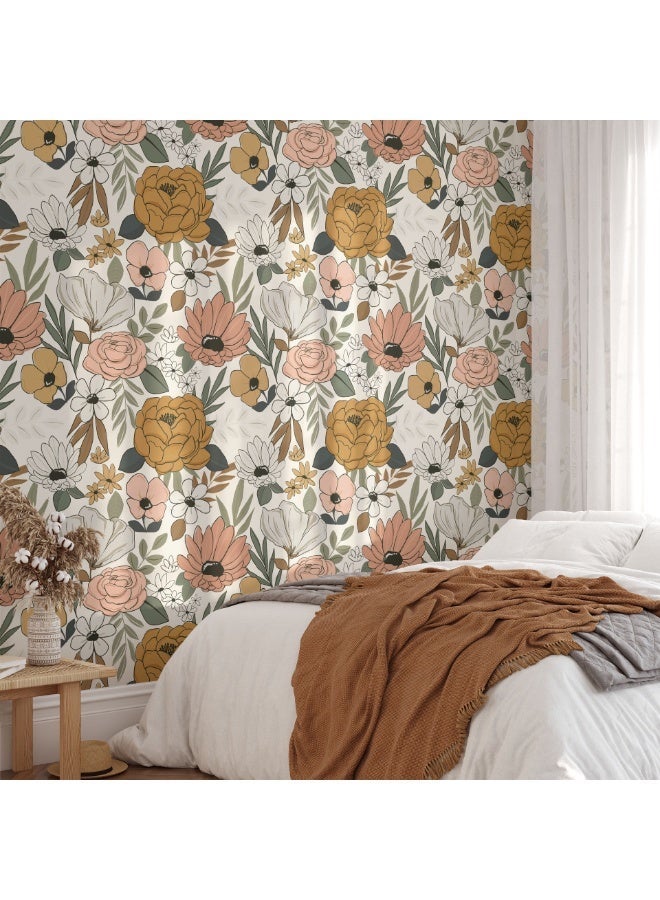 الأزرق جي دبليو خلفية غرفة المعيشة المنزلية، ورق جدران قابل للإزالة، بنمط زهور ملونة، ورق جدران ذاتي اللصق بدون فواصل. - Image 3