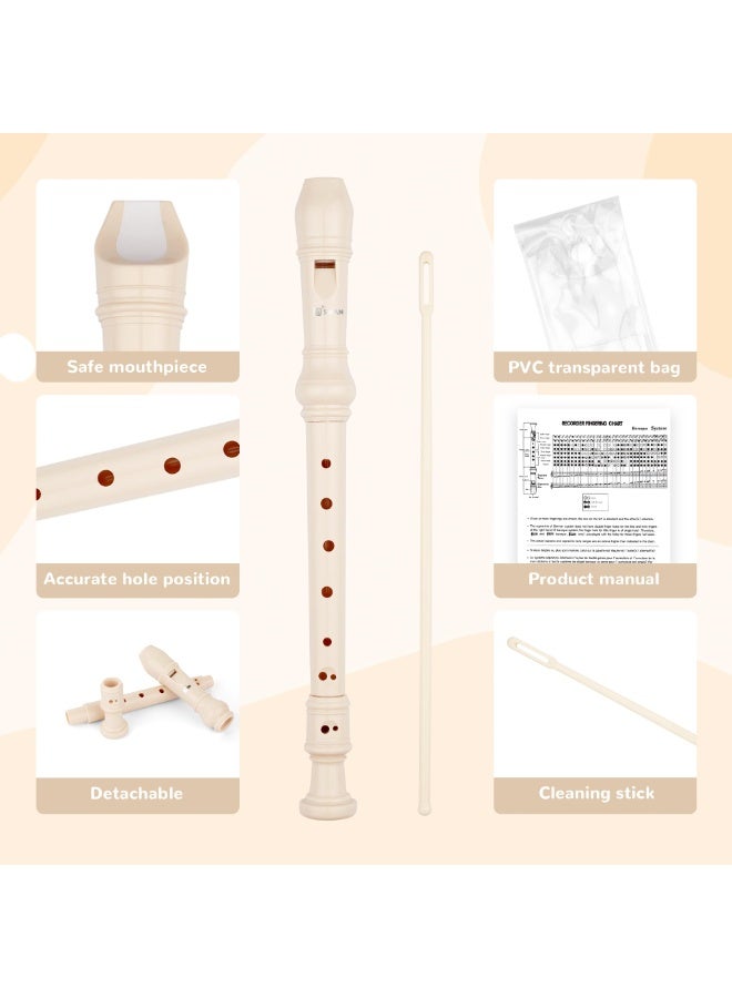 Generic Soprano Recorder Instrument for Kids&Student - Fingering 8 Hole Flute ABS Descant Recorders for Beginners with Cleaning Rod and Bag, Beige  - Image 2