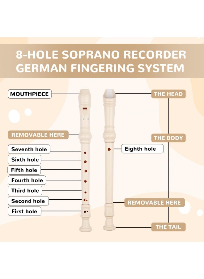Generic Soprano Recorder Instrument for Kids&Student - Fingering 8 Hole Flute ABS Descant Recorders for Beginners with Cleaning Rod and Bag, Beige  - Image 3