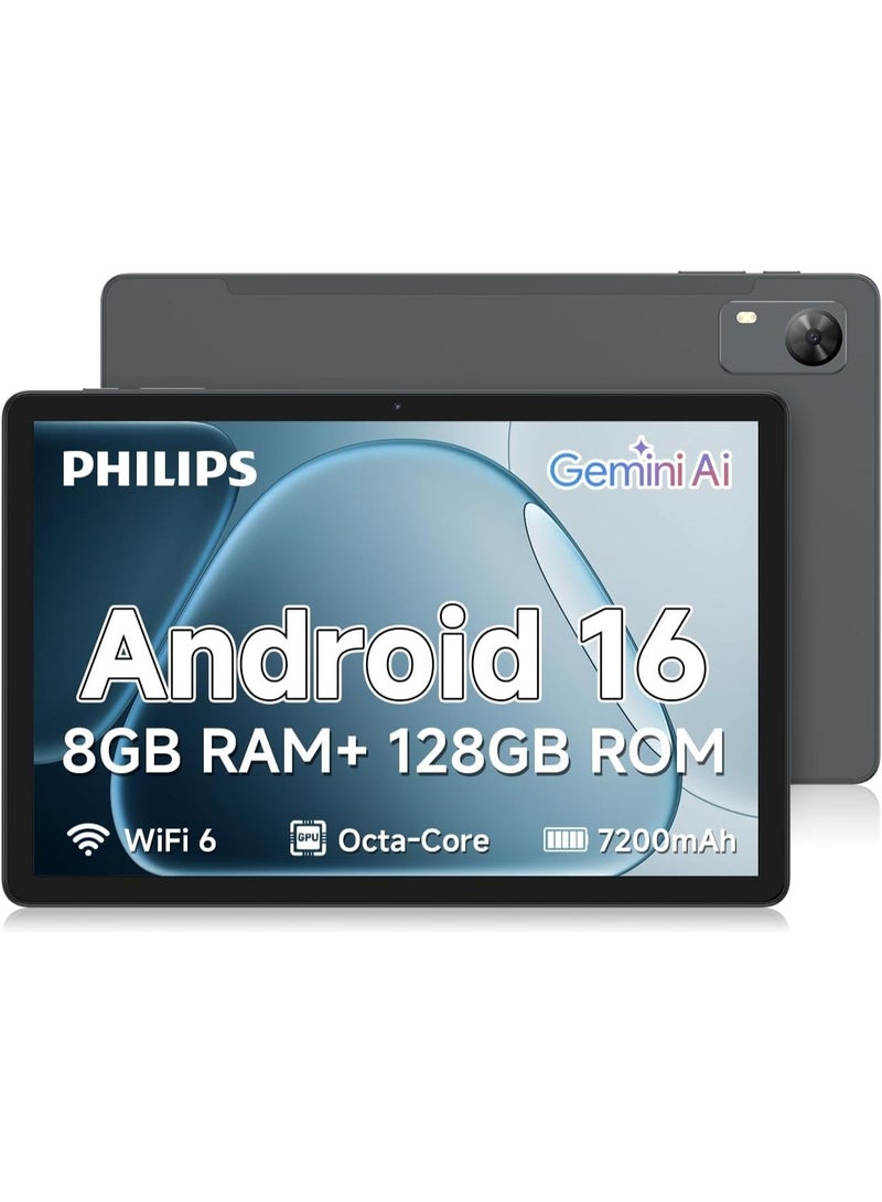 Philips Android Tablet 11-inch Philips T7310, 8GB RAM + 128GB ROM, 1TB Expandable, Octa-Core T616, 7200mAh Battery, HD Eye Protection Display, WiFi 6, Dual Cameras, Android 16, Gemini AI (T7310-WIFI) - Image 1
