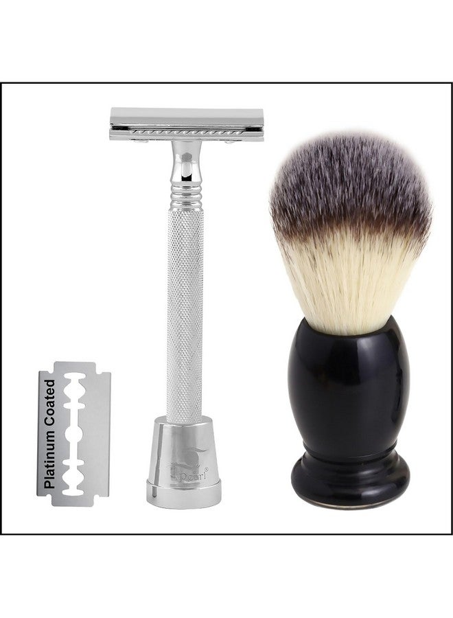 Pearl Shaving Double Edge Safety Razor (SS-01CC With stand And Shaving Brush 11 SY) -Classic & Traditional shaving Kit for Men | Premium Shaving Set for Diwali gift option - Image 1