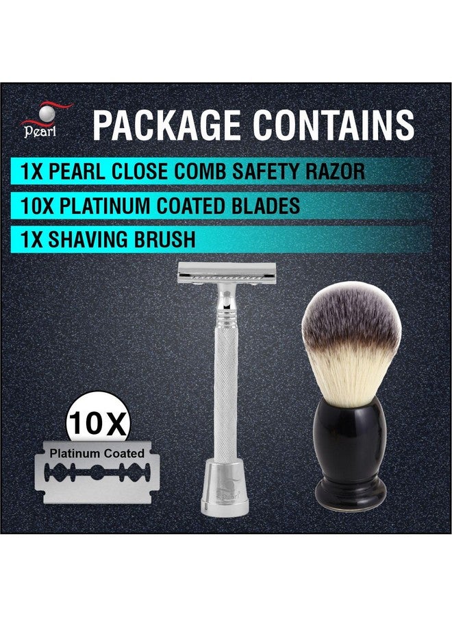 Pearl Shaving Double Edge Safety Razor (SS-01CC With stand And Shaving Brush 11 SY) -Classic & Traditional shaving Kit for Men | Premium Shaving Set for Diwali gift option - Image 3