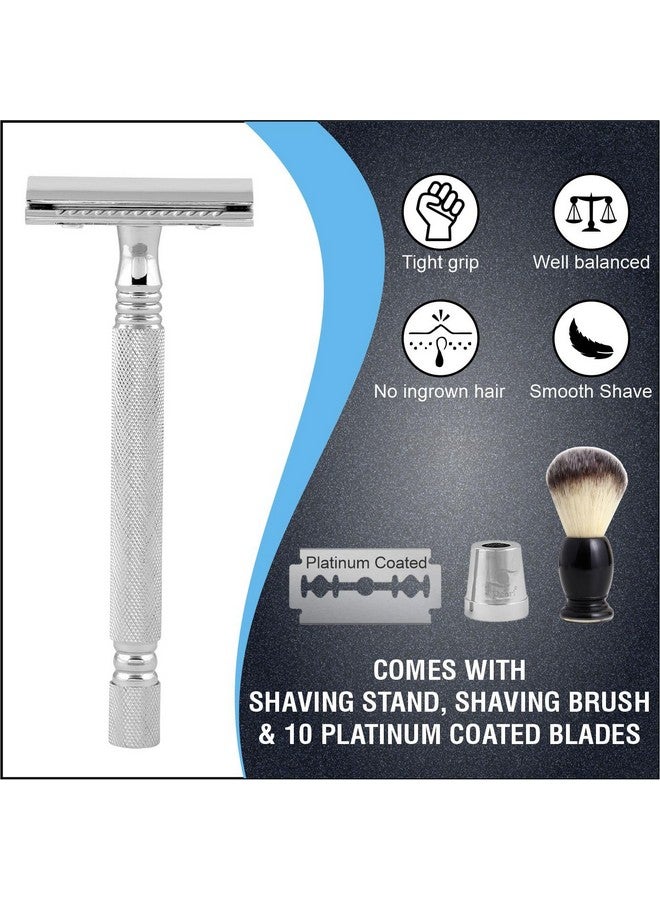 Pearl Shaving Double Edge Safety Razor (SS-01CC With stand And Shaving Brush 11 SY) -Classic & Traditional shaving Kit for Men | Premium Shaving Set for Diwali gift option - Image 4