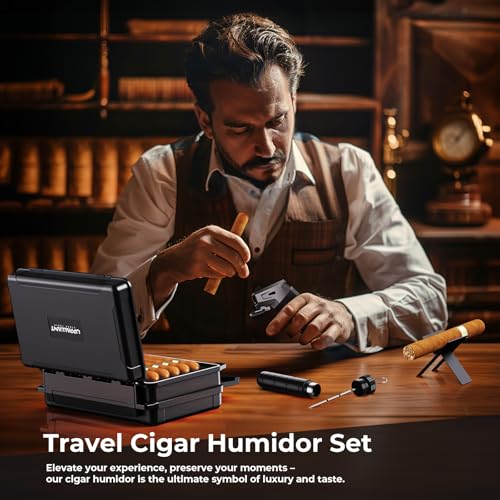Uppallant Travel Cigar Humidor Case Set, Double-sided Design, with Cigar Lighter Built-in V Cutter, 2-in-1 Cigar Draw Enhancer/Punch Tool, Cigar Holder, Humidifier&Hygrometer, Cigar Accessories Gift Kit for Men - Image 2