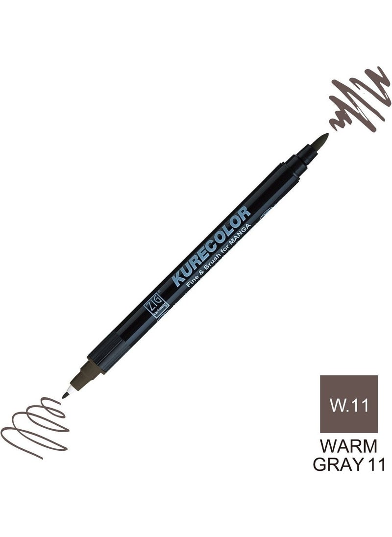 Zig Kurecolor Mangaka Fine&brush Double-Sided Pen CNKC-2200 No W.11 Warm Gray 11  - Image 1