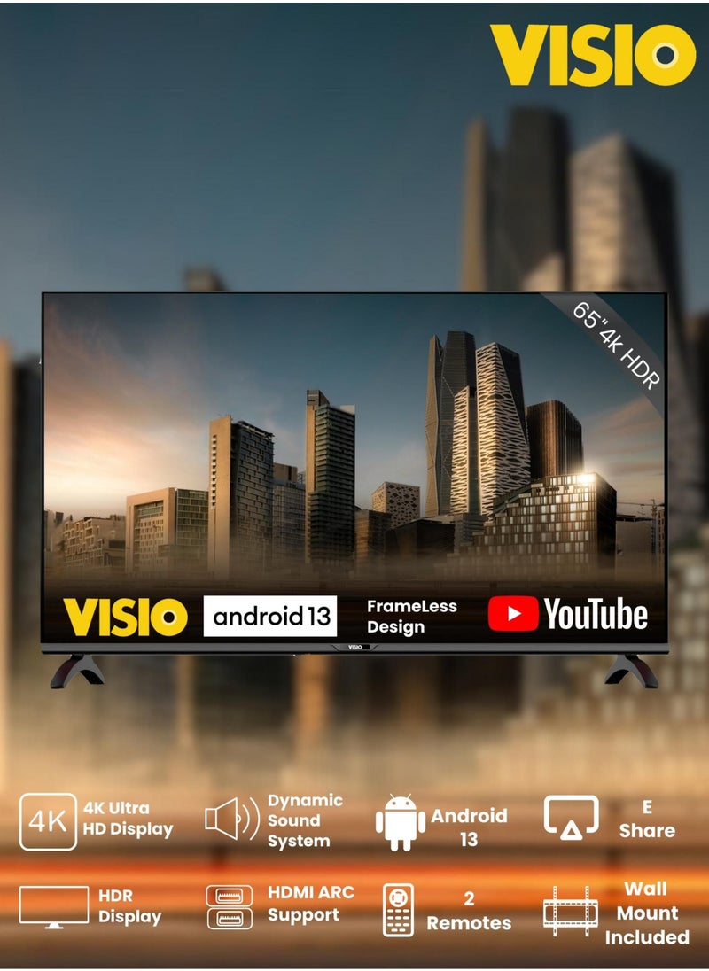 تلفزيون  65 بوصة فرملس 4K سمارت اندرويد 13 مع رسيفر دخلي