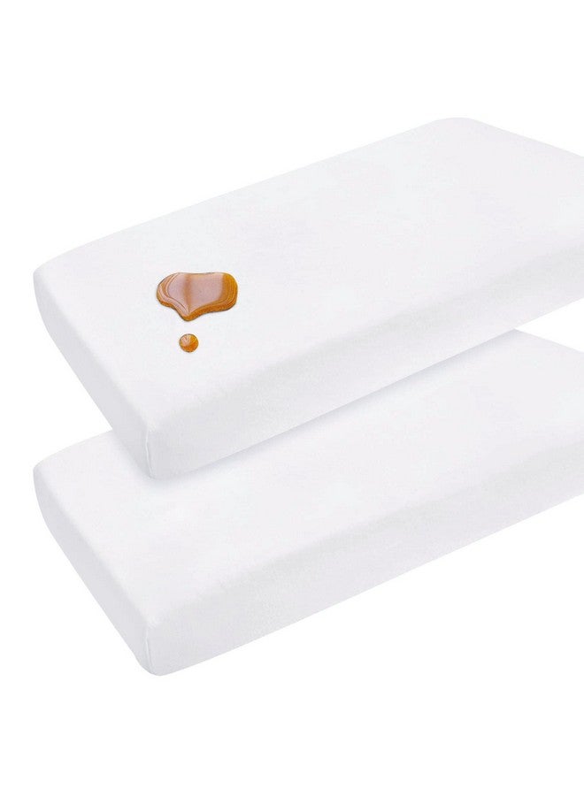 Coldwind Pack and Play Sheets Waterproof, 2 Pack Cotton Mini Crib Sheets 38"x 25", Compatible with Graco Pack n Play, Dream on Me, Delta Portable Crib and Arms Reach Ideal Cosleeper, Baby Girl Boy, White - Image 1
