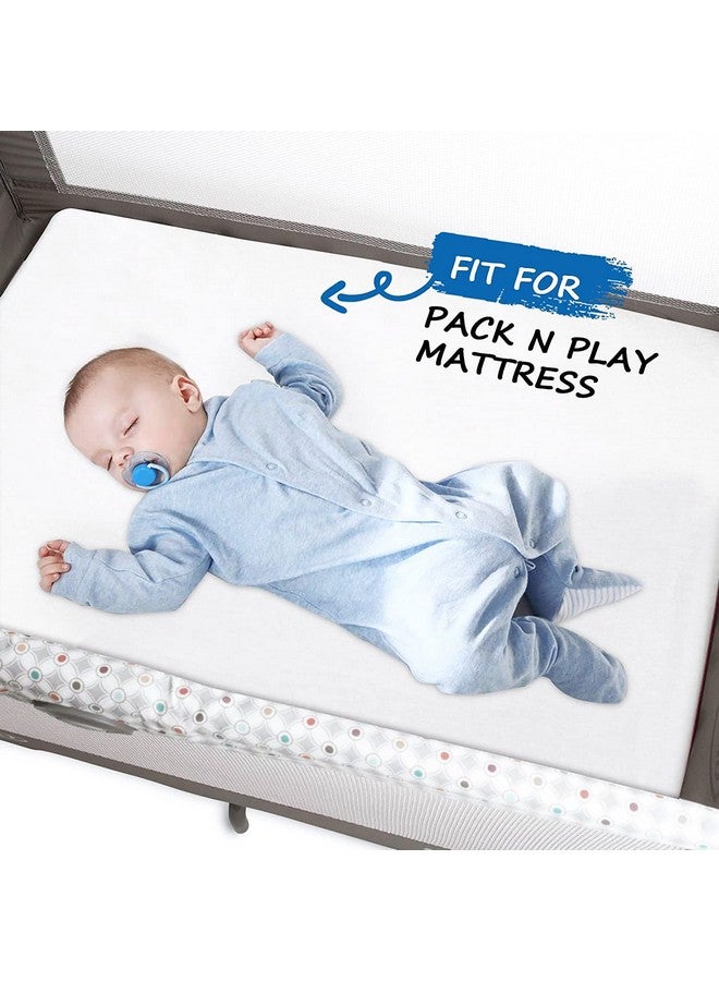Coldwind Pack and Play Sheets Waterproof, 2 Pack Cotton Mini Crib Sheets 38"x 25", Compatible with Graco Pack n Play, Dream on Me, Delta Portable Crib and Arms Reach Ideal Cosleeper, Baby Girl Boy, White - Image 4