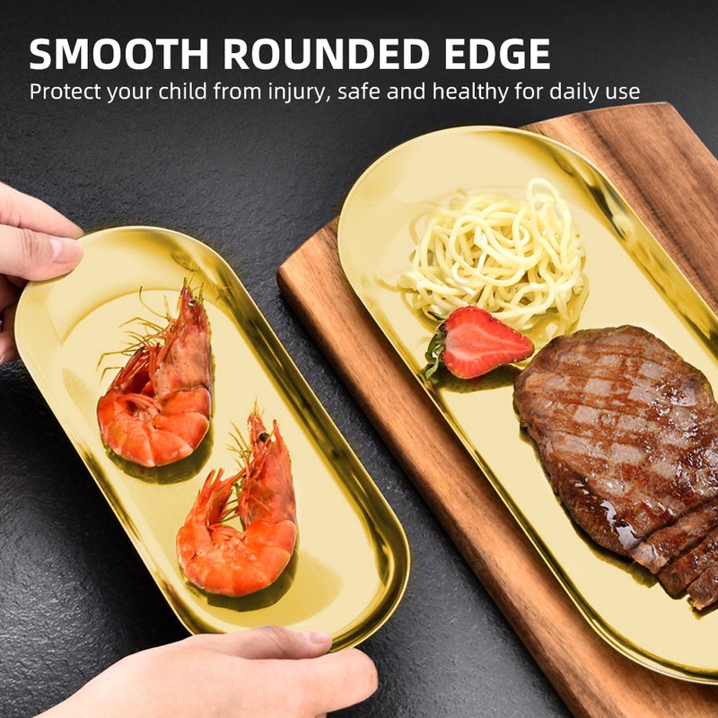 Stainless Steel Plate: Gold Middle Size Food Grade Durable Unbreakable Dish - Kids Safe Smooth Rounded Edges Multipurpose Tray for Home Kitchen Kids Daily Use - Image 5